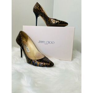 Jimmy Choo “Love 85” Leopard Print Patent Leather Size 38.5 Pumps -brown/black